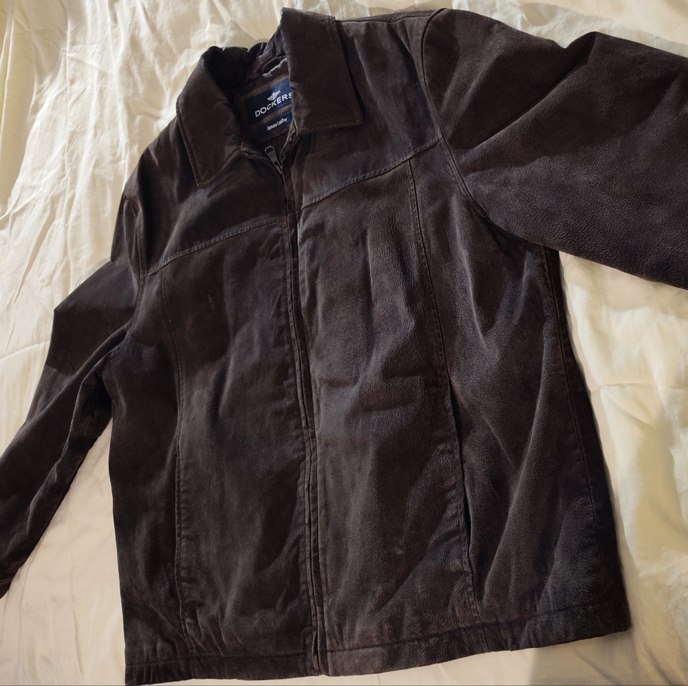 Vintage 90s Men's Dockers Brown Faded Leather Pilot Jacket Western Niker Sz XXL - Picture 9 of 11